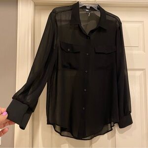 DKNY Black Sheer Button-Up Blouse